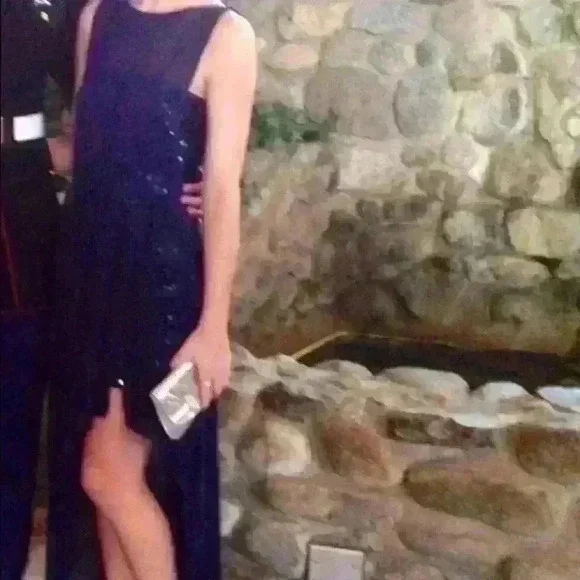 BCBGMaxazira midnight blue sequin and chiffon gown - Picture 2 of 6